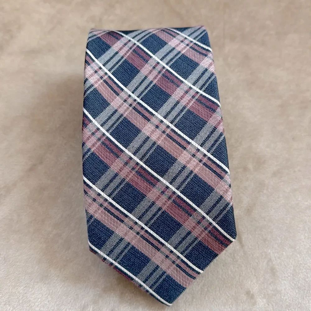 NWT $49 Pronto Uomo 100% Gentleman’s Silk Striped Tie Coastal Blue White Pink